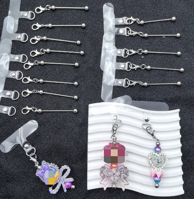 Wholesale New Cute Silver Phone Case Holder with Beadable Keychain Bar